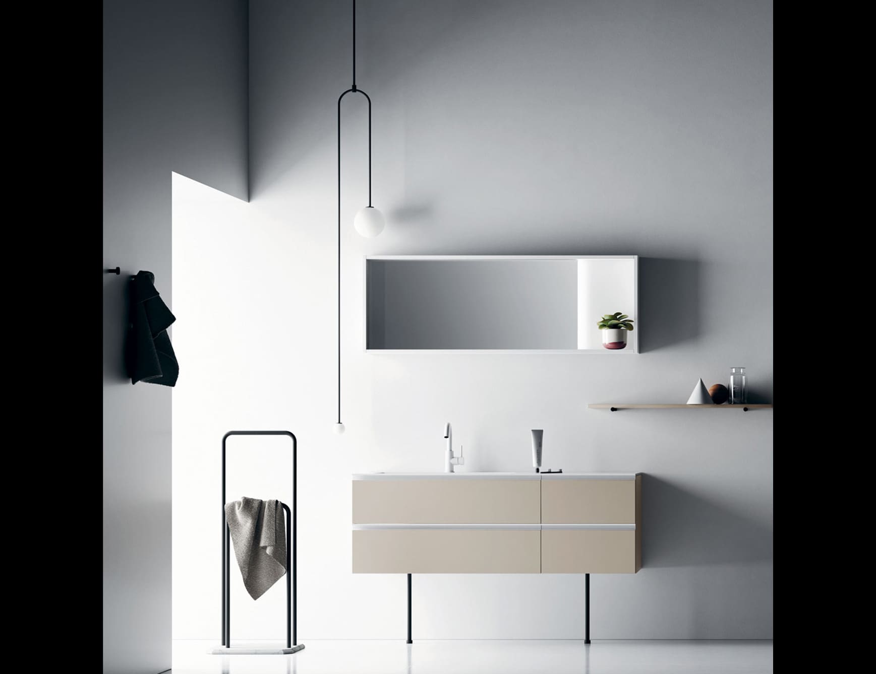 Composition 8 modern Italian bathroom vanity with beige Rovere Termocotto wood
